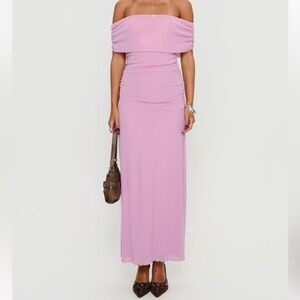 Off-Shoulder Pink Maxi Dress